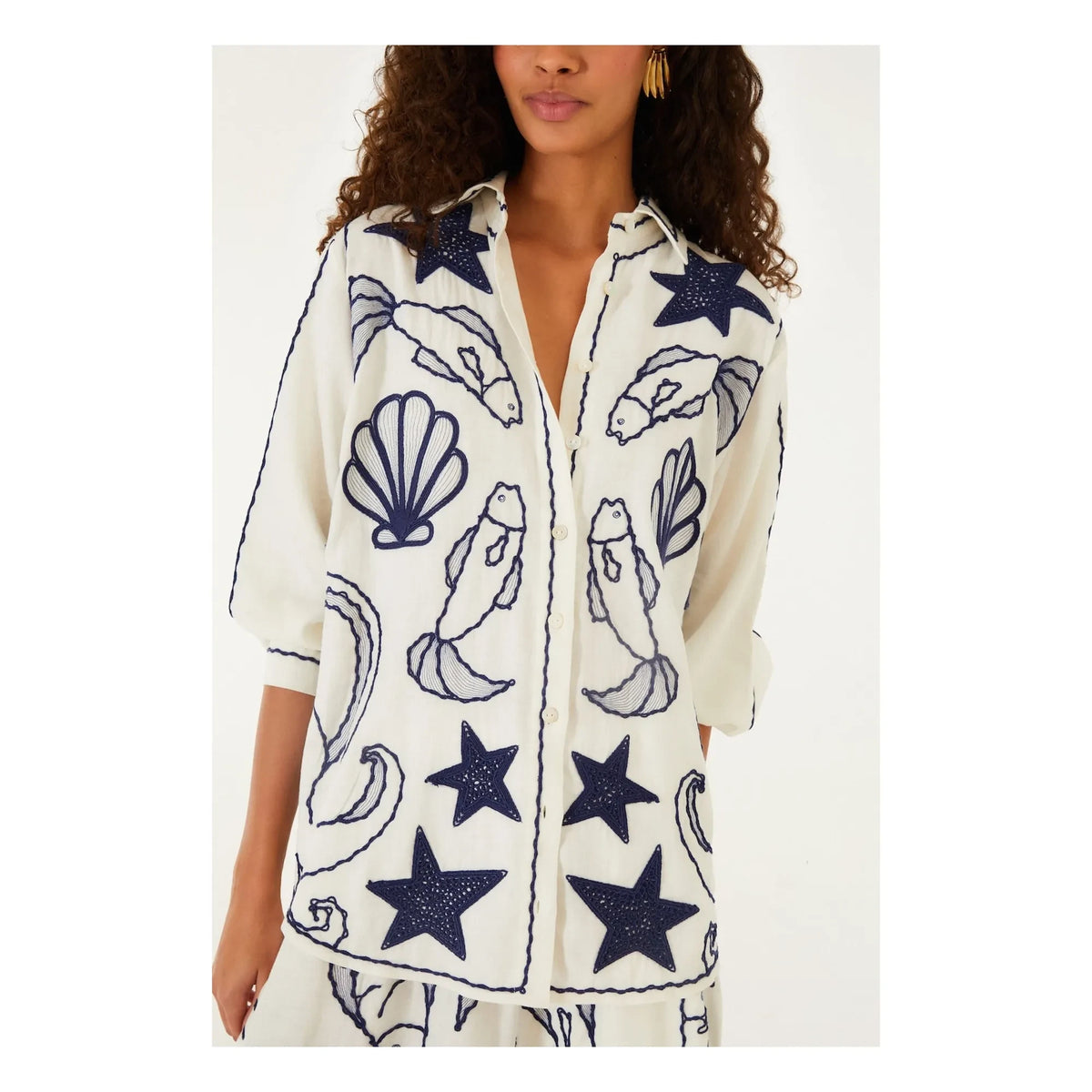 Farm Rio - Fresh Fish Linen Shirt | Off-White