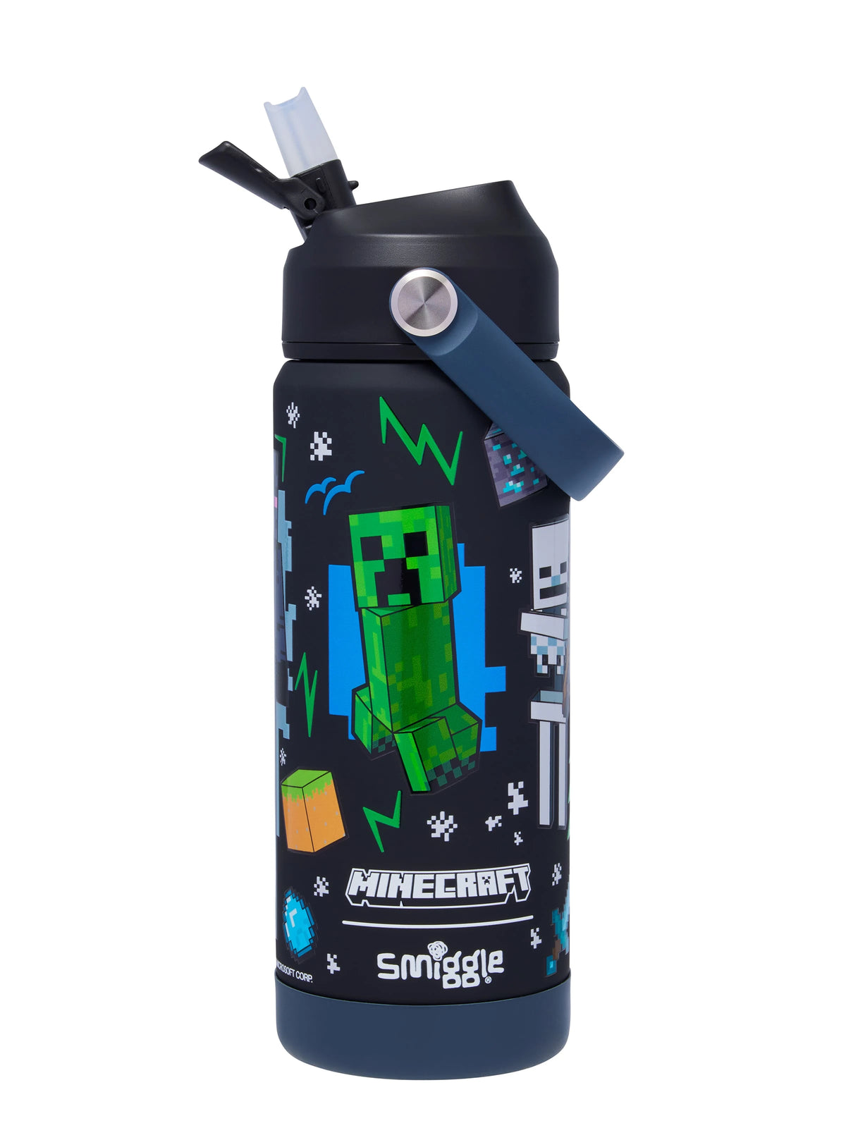 Smiggle - Minecraft Stainless Steel 550ML Water Bottle with Hidden Straw