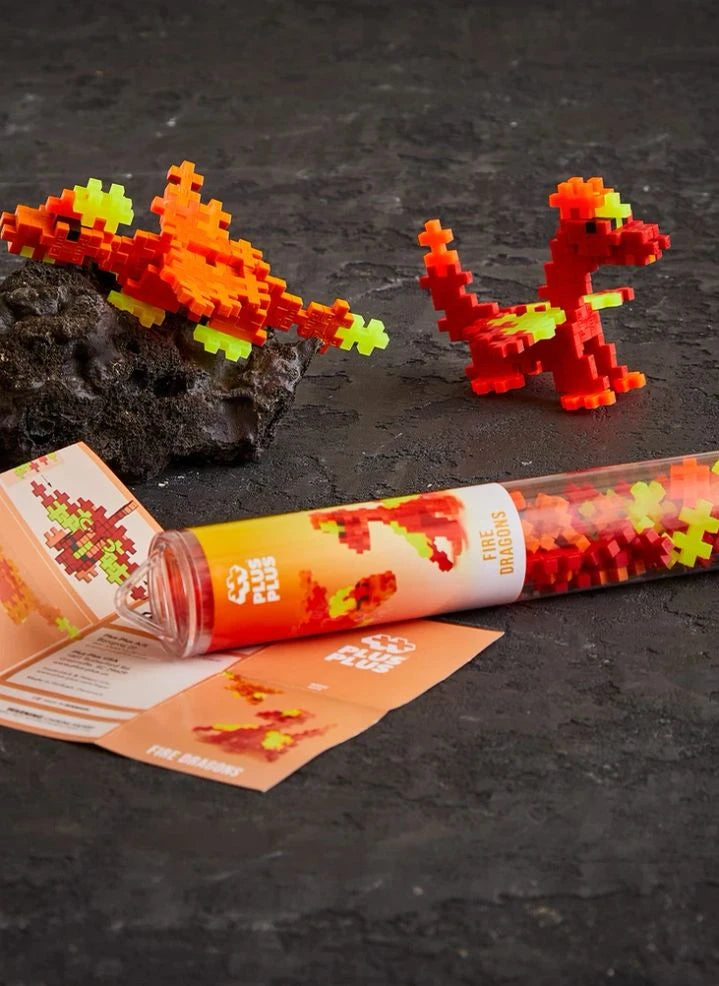 Plus-Plus - Fire Dragon Tubes - 100 Pieces | Orange