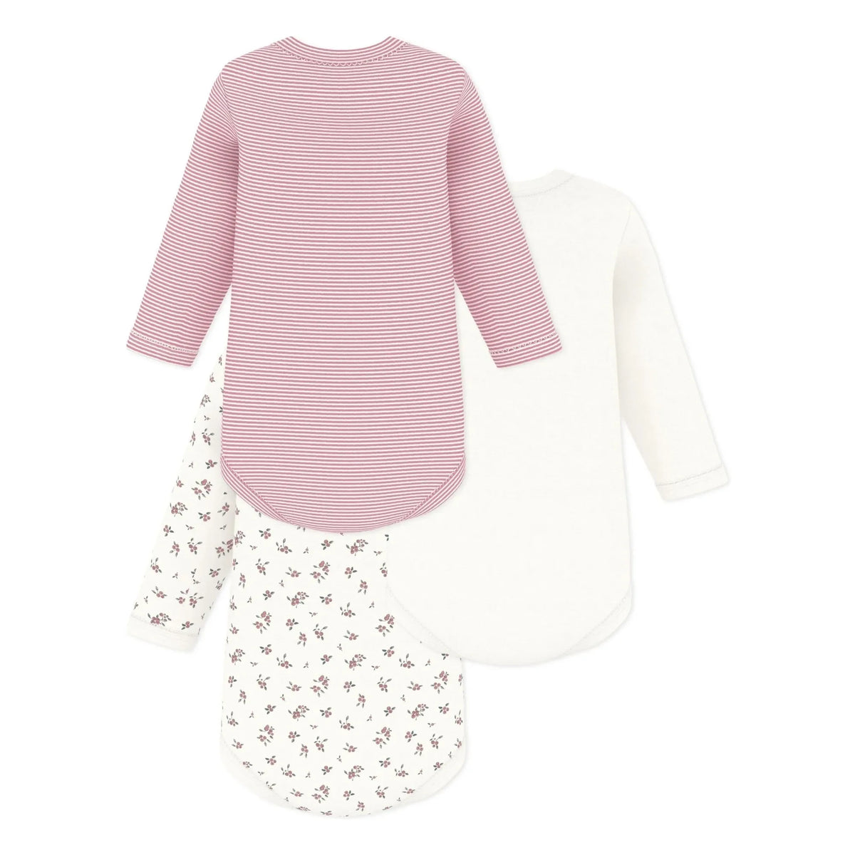 Petit Bateau - 3-Pack Organic Cotton Floral Print Bodysuit Set | Pink
