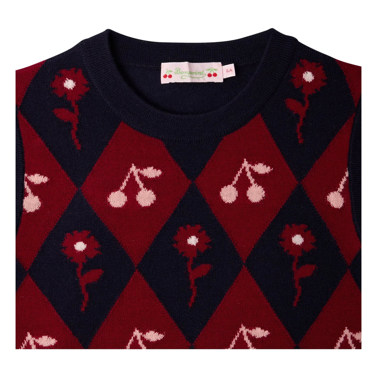 Bonpoint - Maelle Cherry Pattern Wool Sleeveless Sweater | Navy Blue