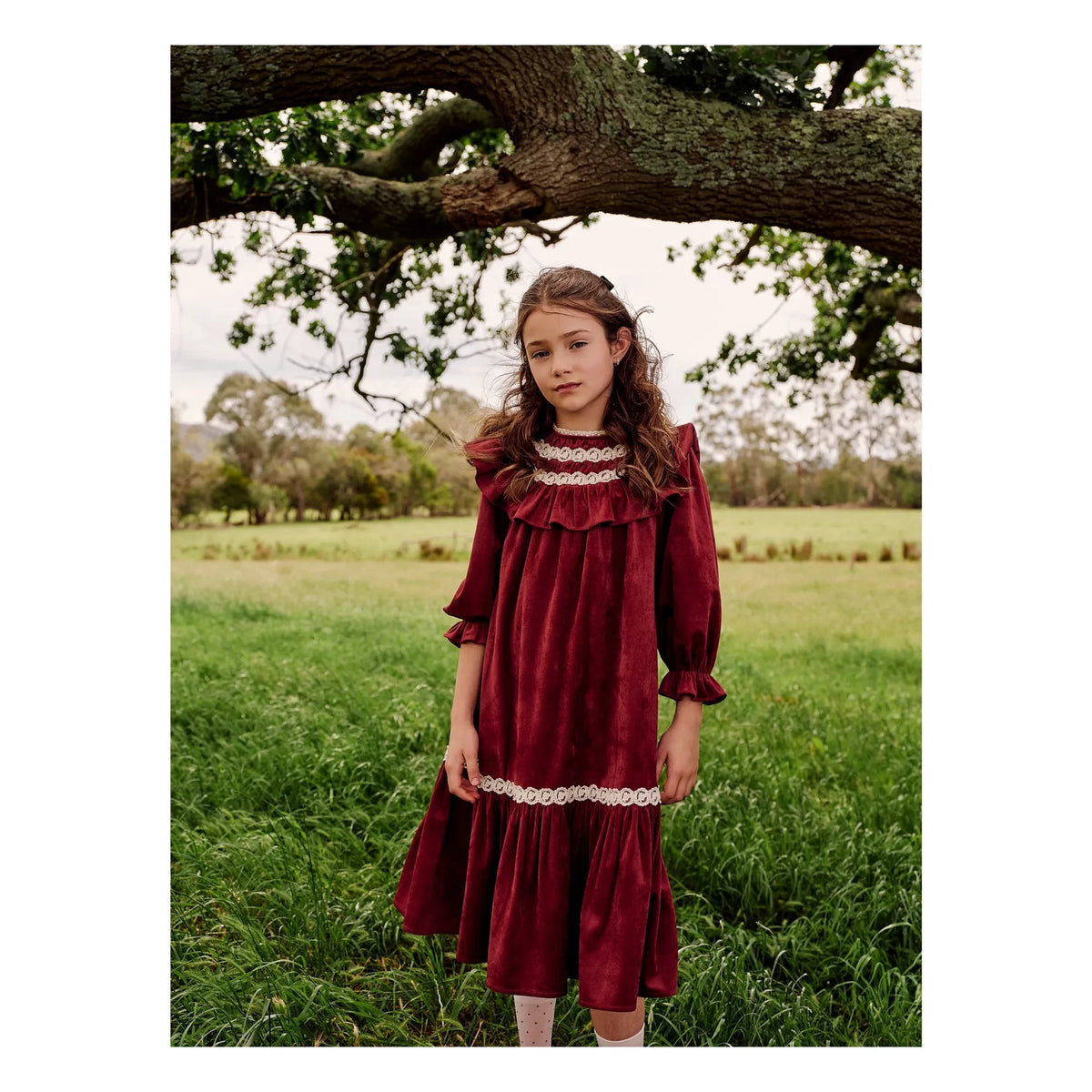 petite Amalie - Lace Ruffle Collar Dress | Cherry Red