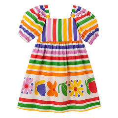 Fabula - Striped Floral Balloon Sleeve Dress | Yellow