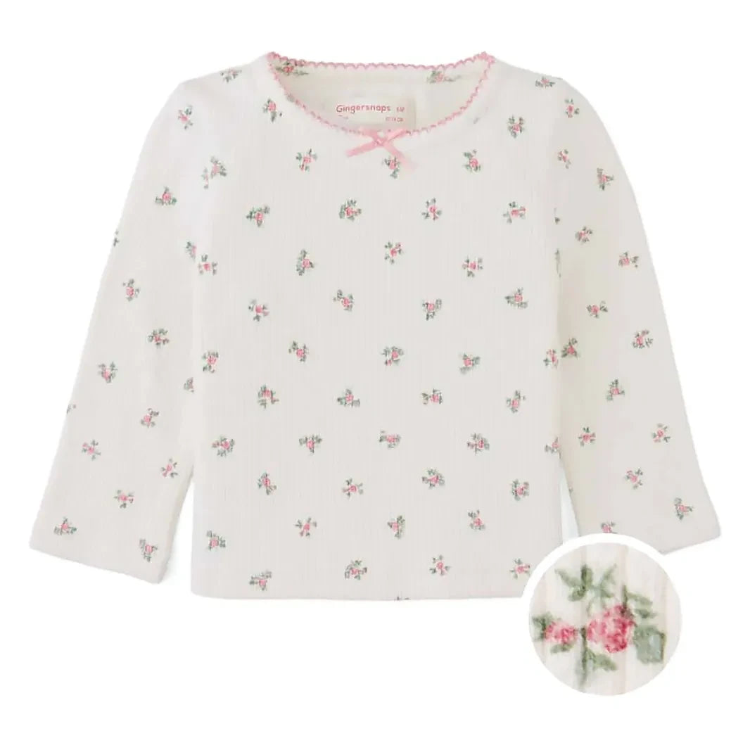 Gingersnaps - Marcella Flower Pattern Ribbed T-Shirt Baby | Ecru