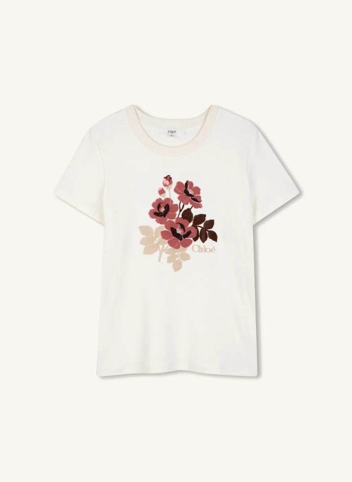 Chloé - Organic Cotton Floral T-Shirt | Chalk