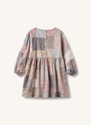 Wheat - Herdis Patchwork Organic Cotton Dress | Powder Pink