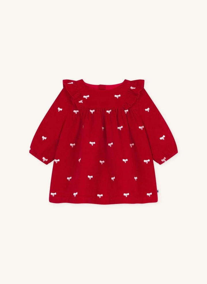 Petit Bateau - Red Organic Cotton Corduroy Dress with Bow