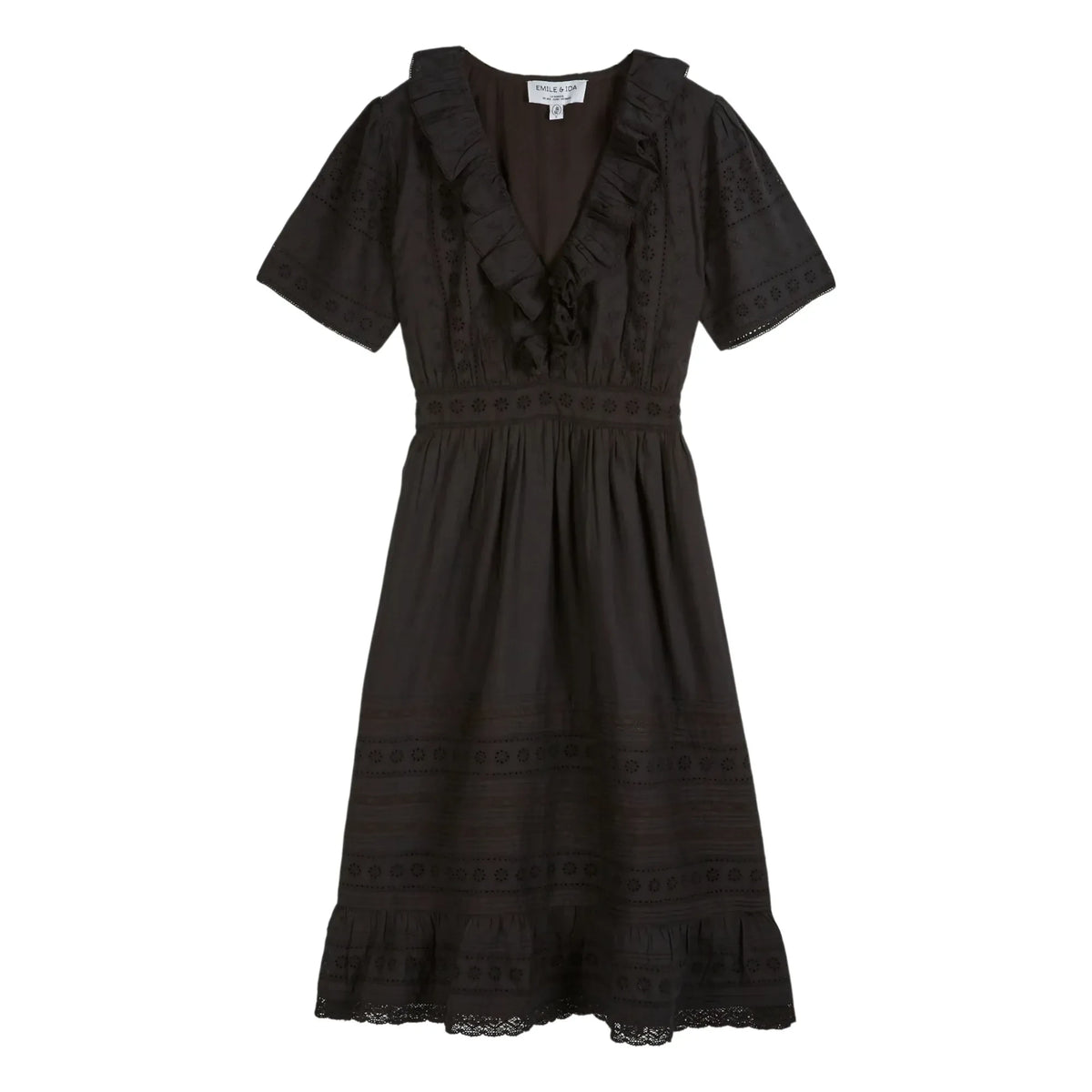 Emile et Ida - Broderie Anglaise Cotton Dress | Black