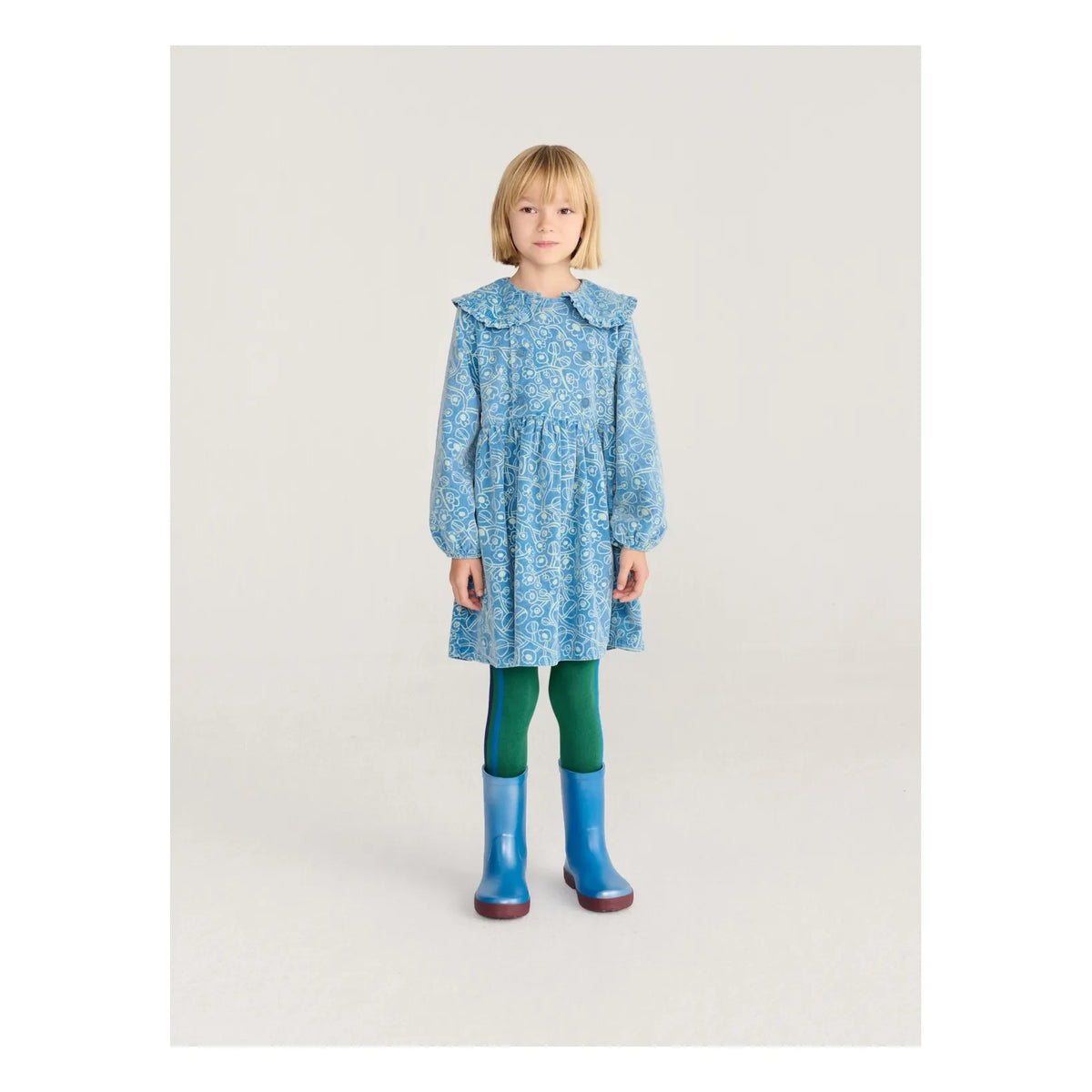 Bobo Choses - Organic Cotton Velvet Flower Dress | Blue