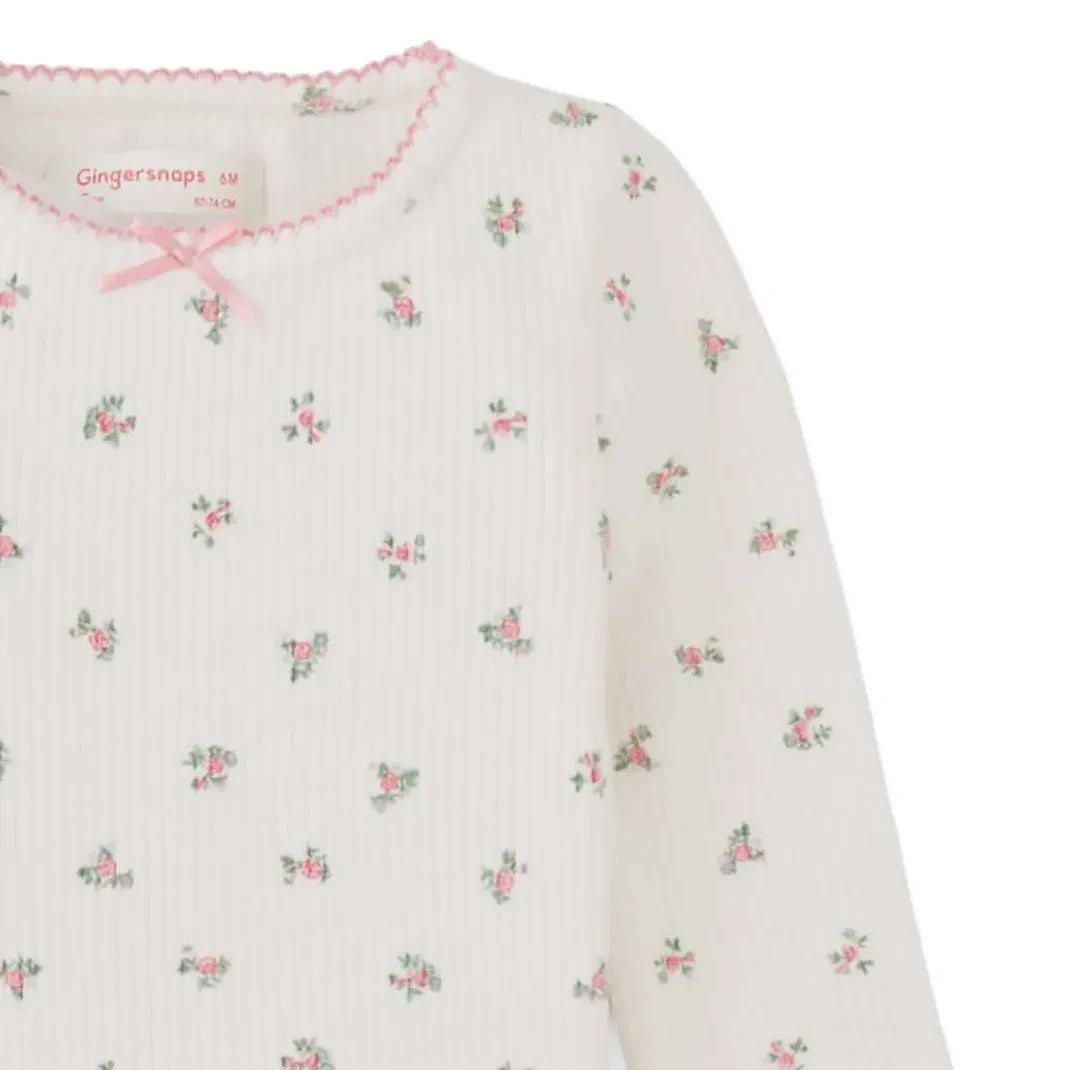 Gingersnaps - Marcella Flower Pattern Ribbed T-Shirt Baby | Ecru