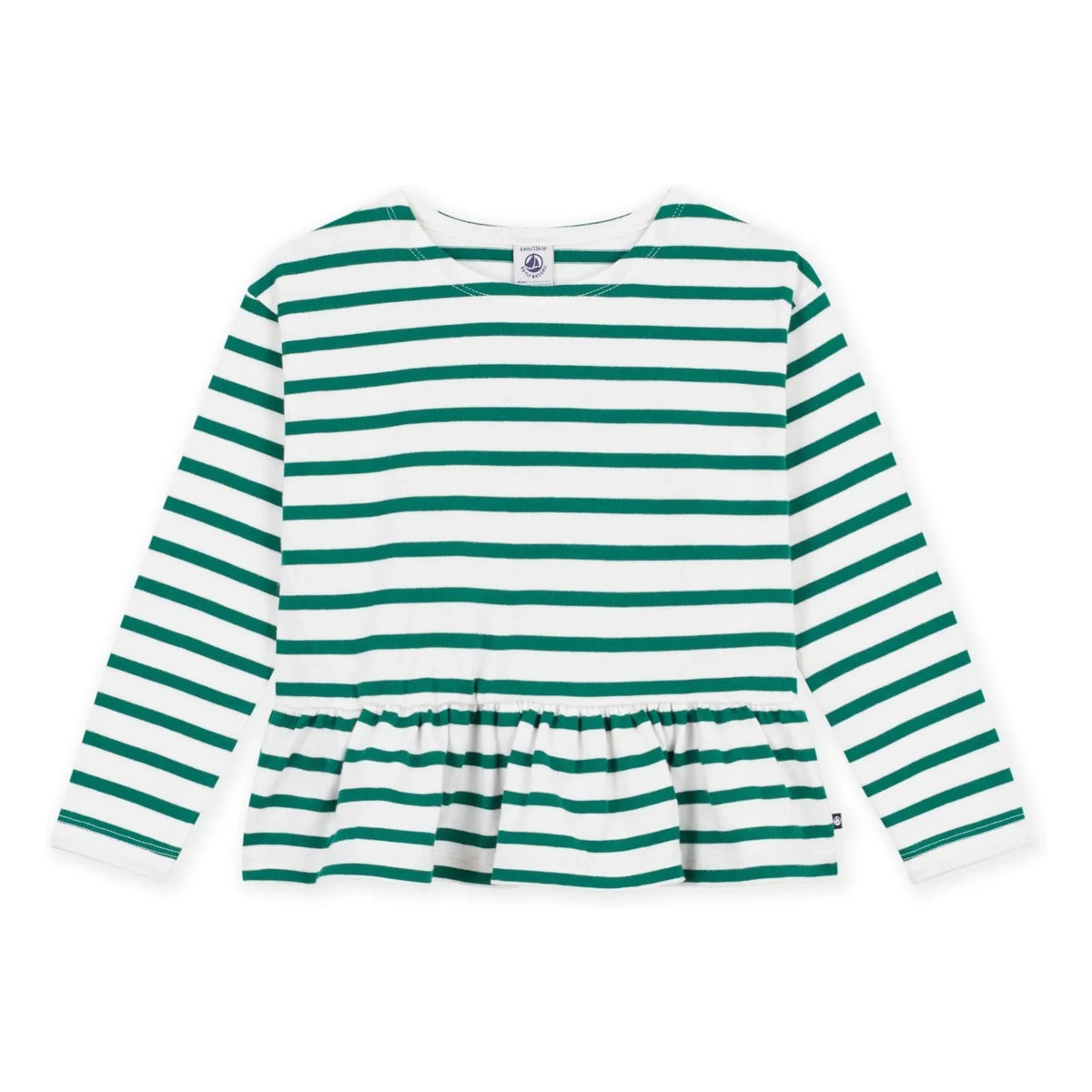 Petit Bateau - Ruffled Navy Striped T-Shirt | Green