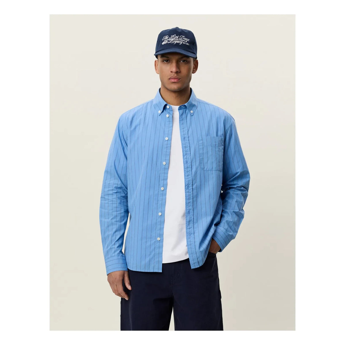 Les Deux - Striped Poplin Shirt | Light Blue