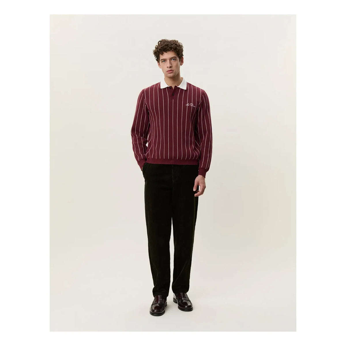 Les Deux - Signature Striped Polo Shirt | Burgundy
