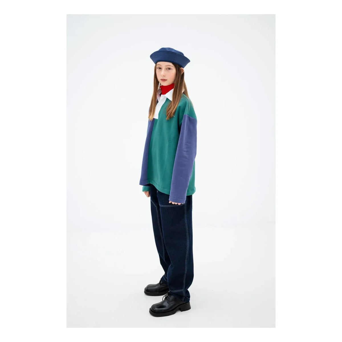 Repose AMS - Striped Organic Cotton Polo Collar Sweatshirt | Green