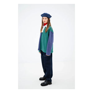 Repose AMS - Striped Organic Cotton Polo Collar Sweatshirt | Green