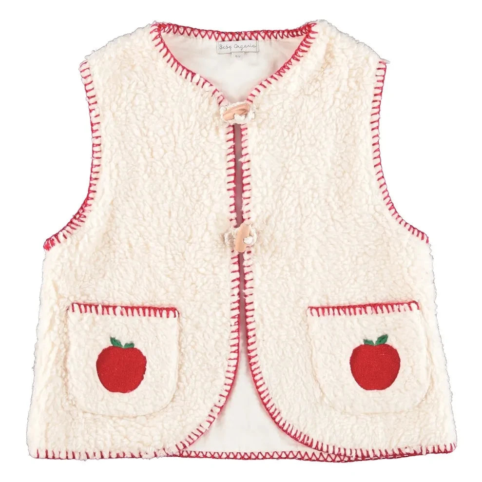 Bebe Organic - Sherpa Style Sleeveless Jacket - Apples | Ecru