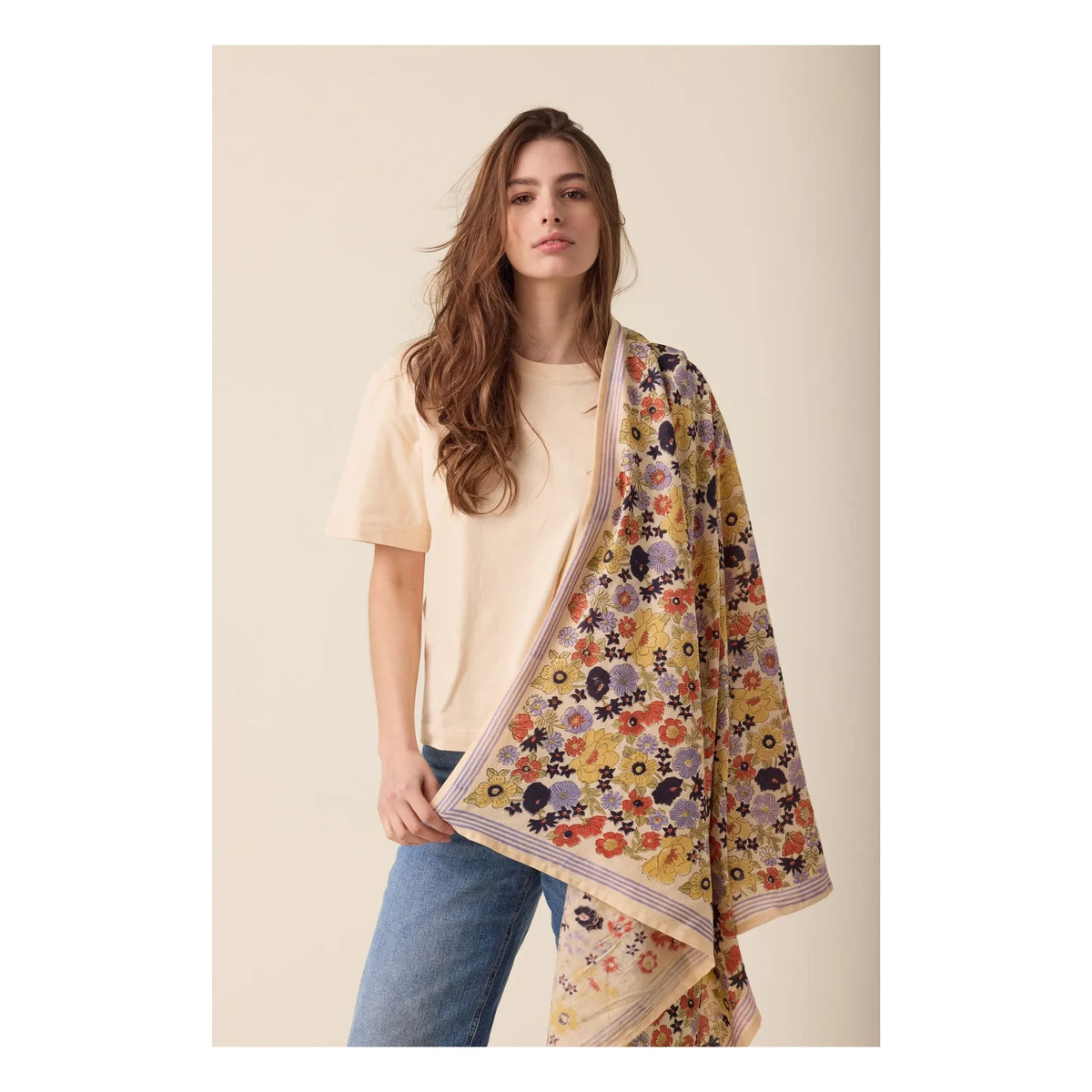 Apaches - Large Floral Patterned Latika Scarf | Blue
