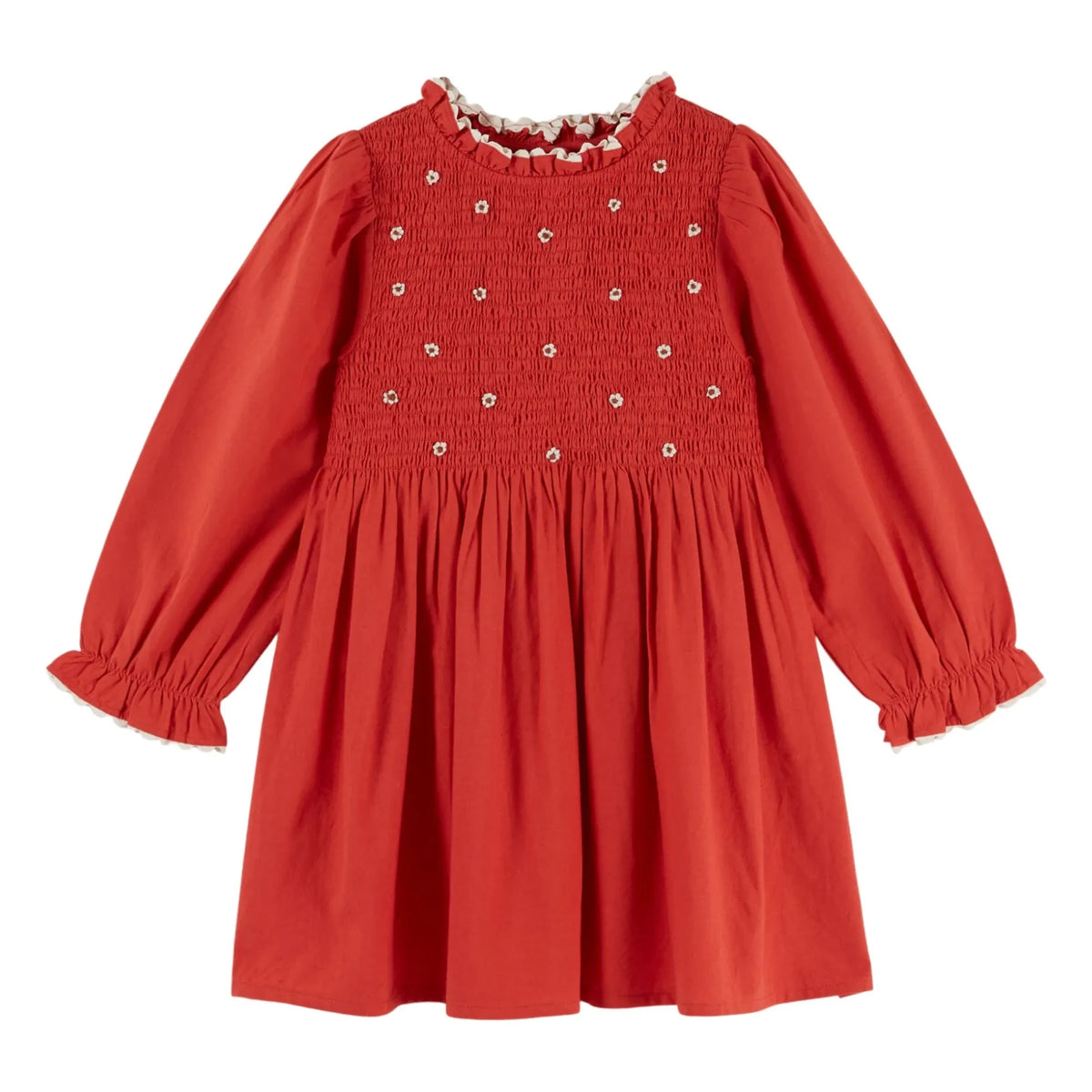 Emile et Ida - Embroidered Gathered Dress | Red