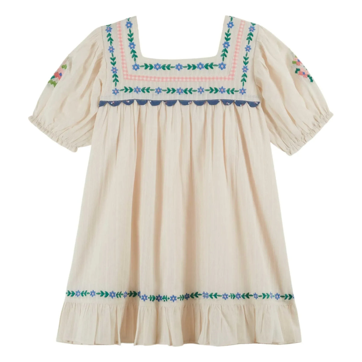 Emile et Ida - Embroidered Ruffled Dress | Cream