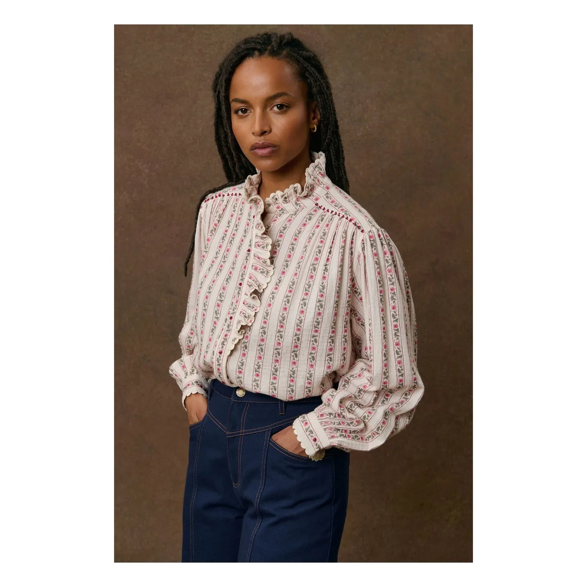 Louise Misha - Cora Organic Cotton Striped Blouse | Cream