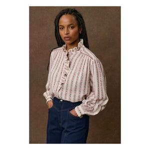 Louise Misha - Cora Organic Cotton Striped Blouse | Cream