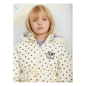 Mini Rodini - Hooded Faux Fur Look Dotted Puffer Jacket Made from Recycled Polyester | Ecru