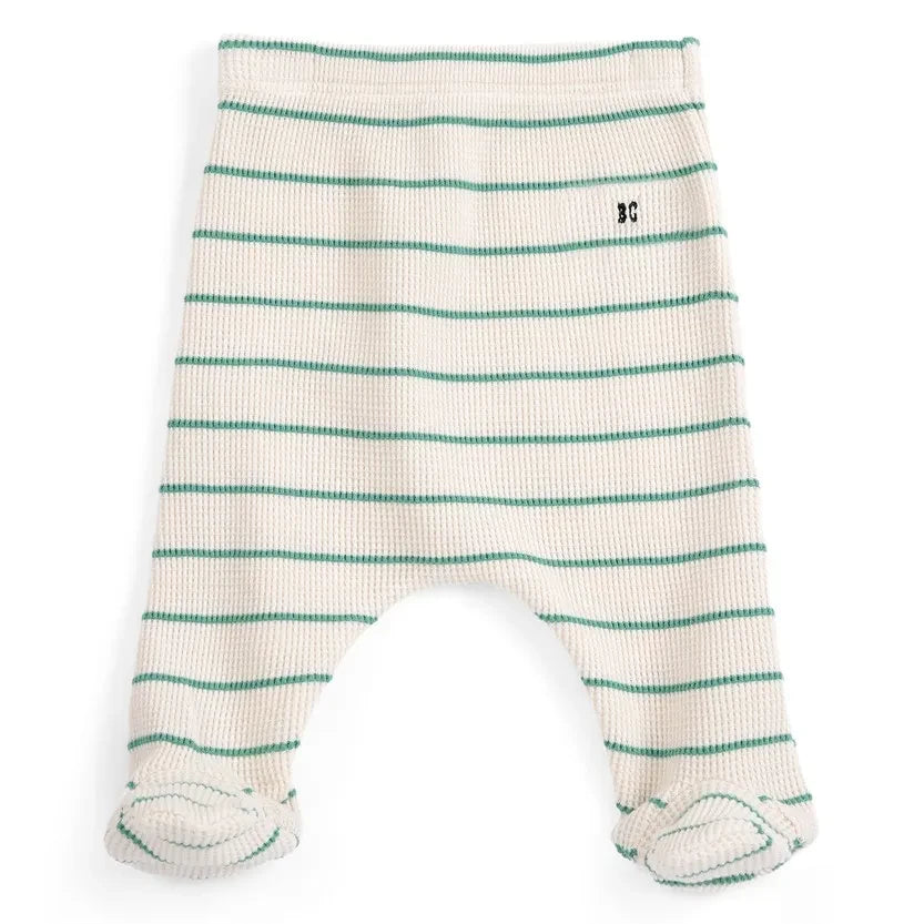 Bobo Choses - Organic Cotton Striped Tights with Socks | Ecru