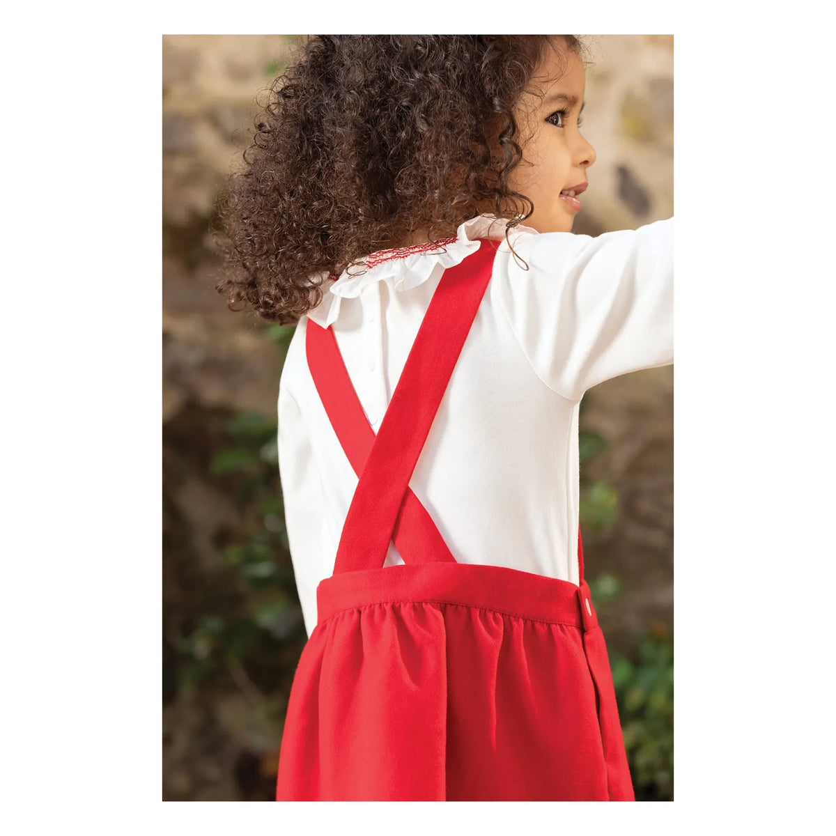 Tartine et Chocolat - Cherry Red Dress with Flower Embroidery