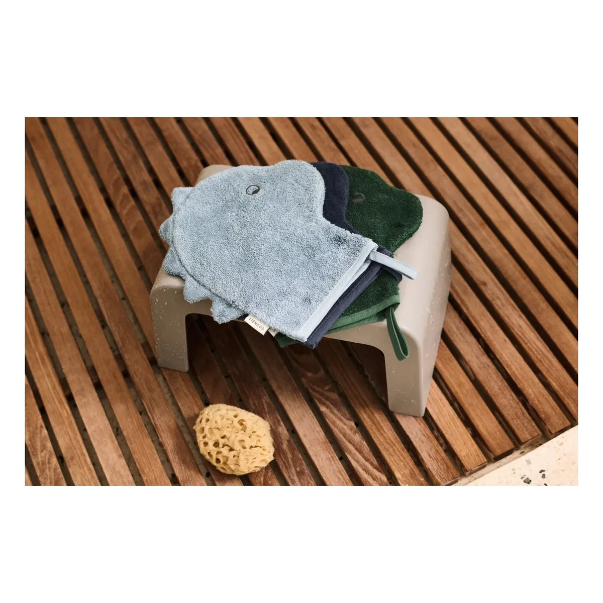 Liewood - Sylvester Organic Cotton Washcloths - Set of 3 | Beach Blue Mix