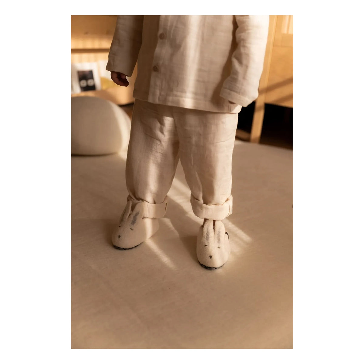 Muskhane - Felt and Leather Bunny Slippers | Ecru