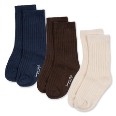 Konges Sløjd - 3 Pair Solid Color Ribbed Socks Set | Brown