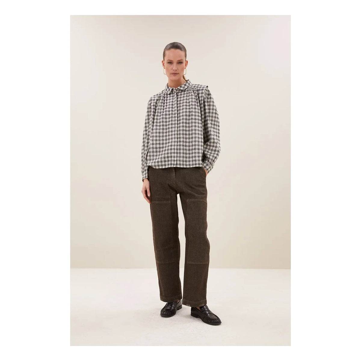 By Bar - Maia Checkered Blouse | Ash Gray