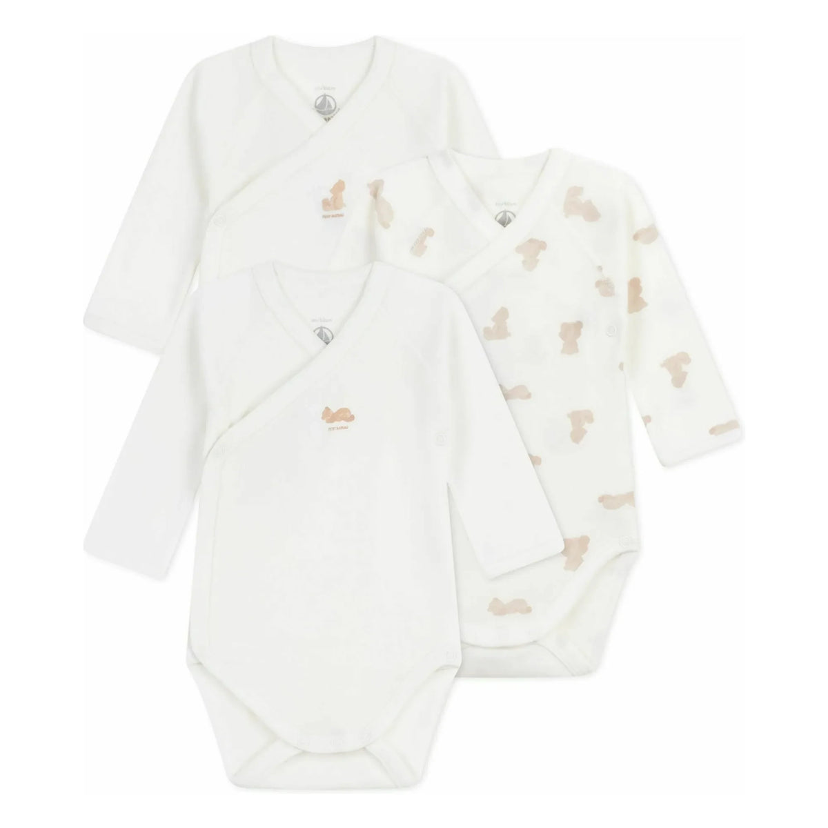 Petit Bateau - 3-Pack Organic Cotton Teddy Body Set | White