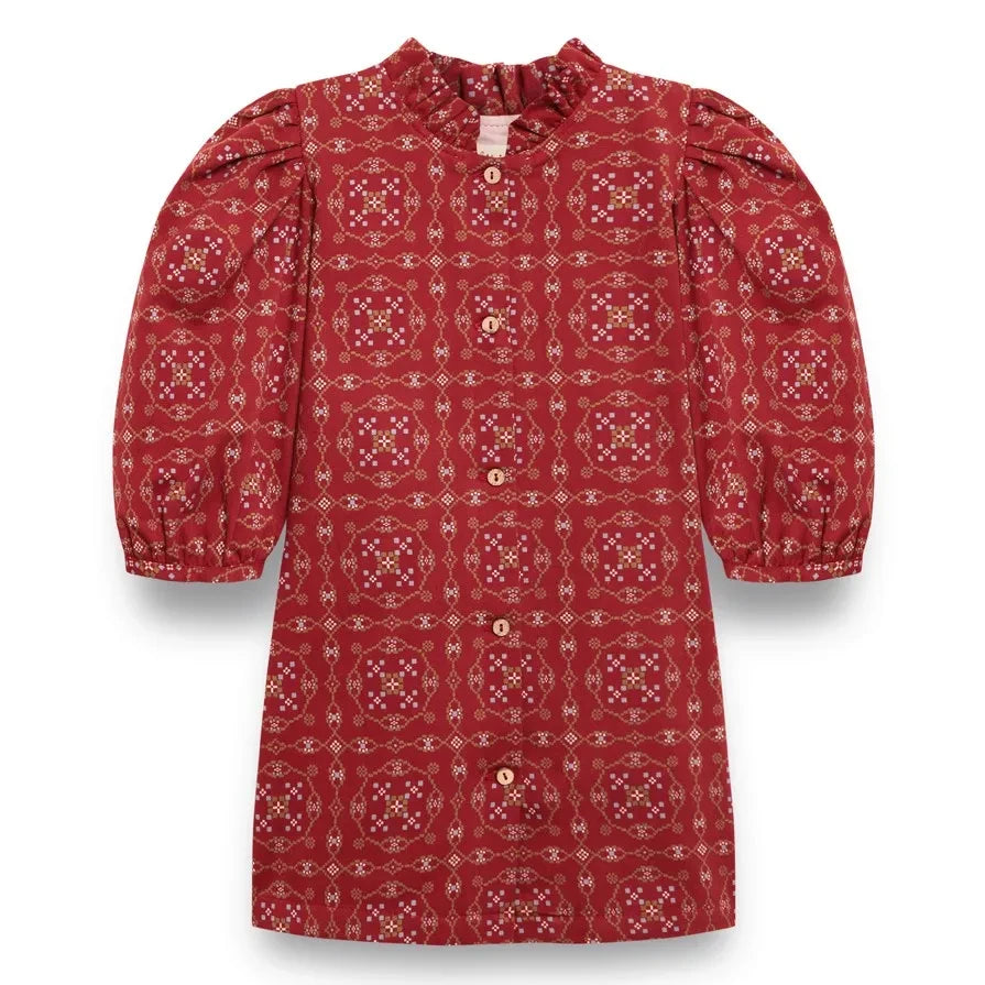 birinit - Ribera Organic Cotton 3/4 Sleeve Dress | Burgundy