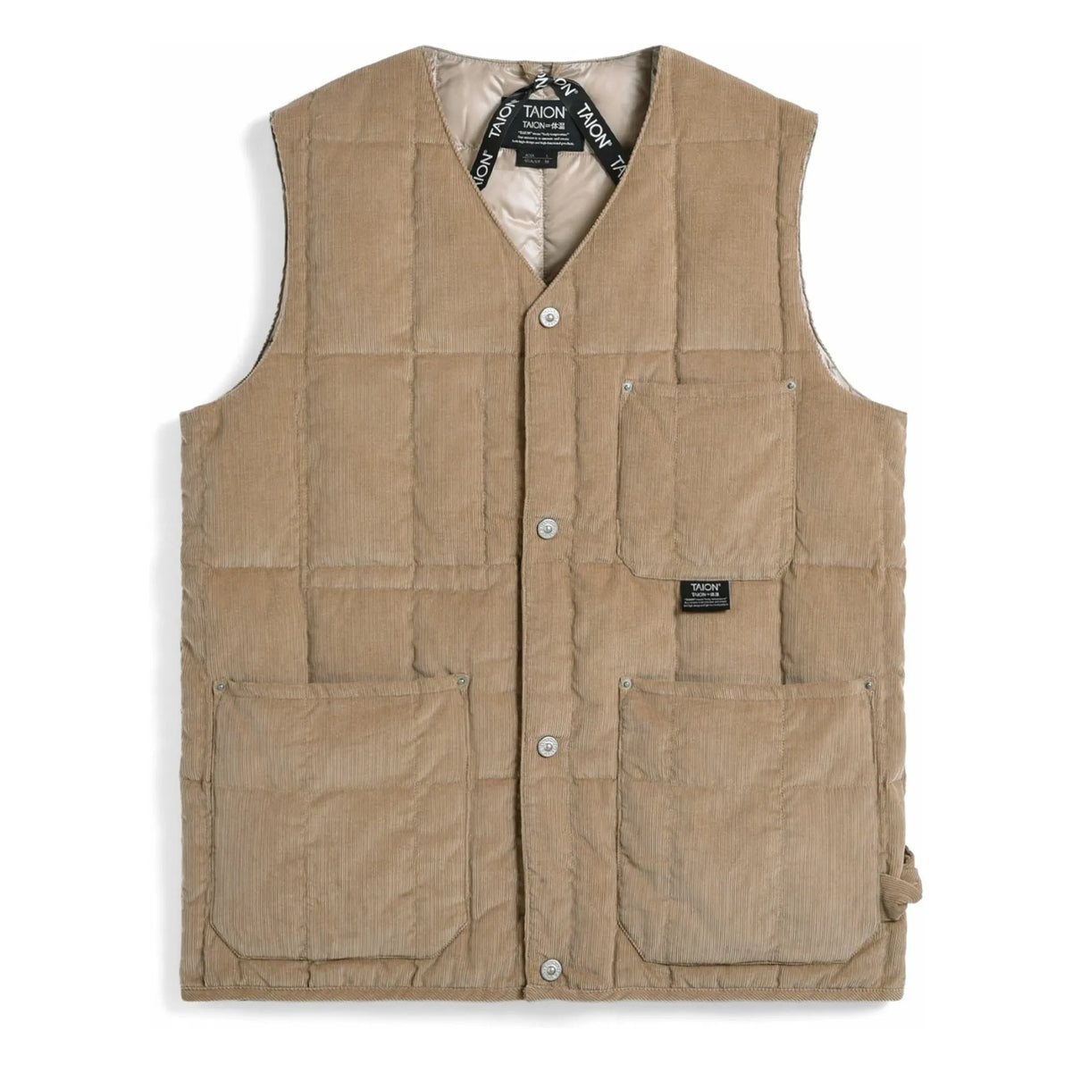 Taion - Sleeveless Velvet V-Neck Buttoned Jacket | Beige