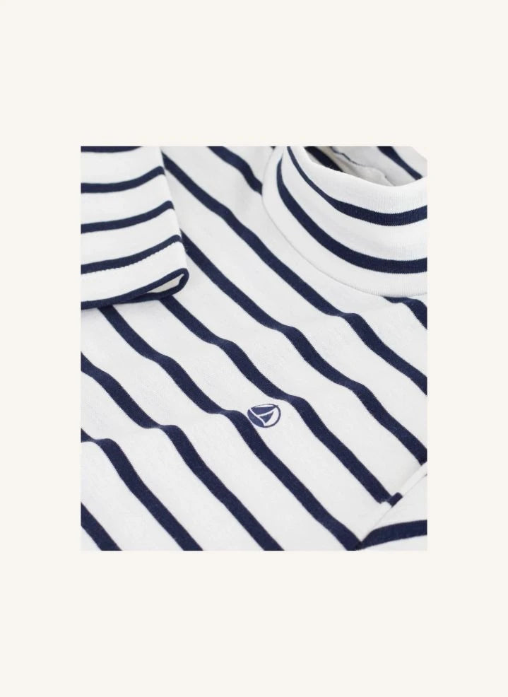 Petit Bateau - Organic cotton striped turtleneck | White