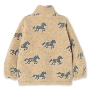 Tinycottons - Horse Patterned Sherpa Style Zippered Sweatshirt | Cream