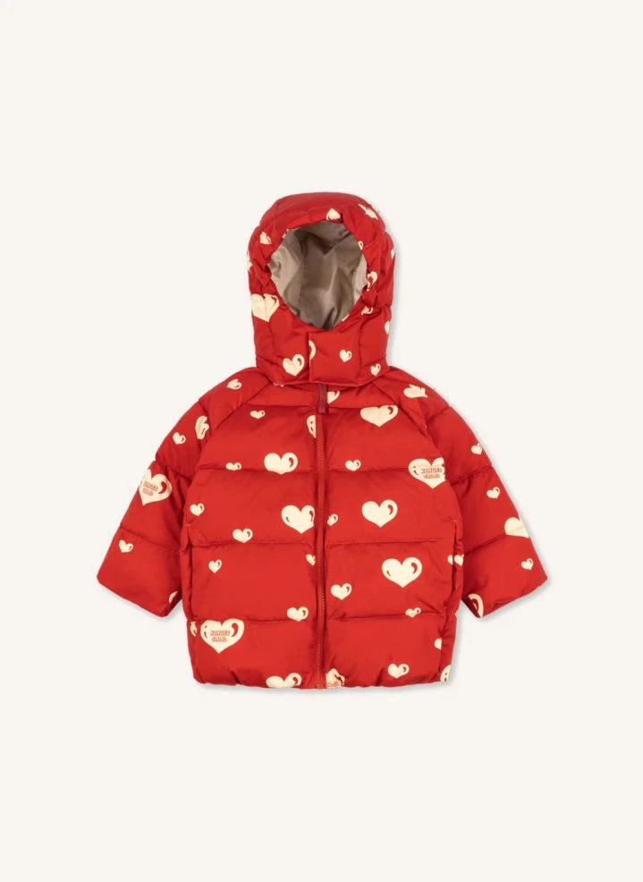Konges Sløjd - Nuka Hooded Recycled Fiber Heart-Print Puffer Jacket | Red