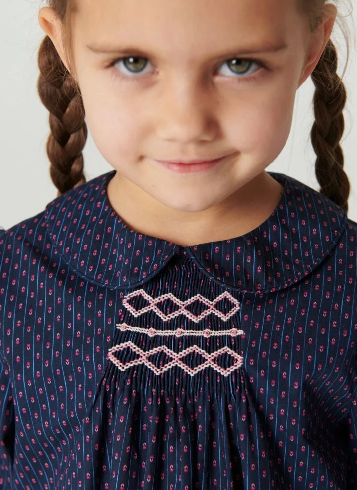 Copenhagen Colors - Organic Cotton Floral Gathered Blouse | Navy