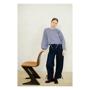 The Tiny Big Sister - Striped, Balloon Sleeve Blouse | Navy