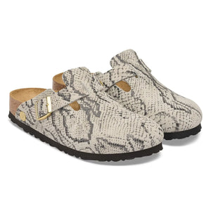 BIRKENSTOCK - Boston Rivet Snakeskin Clog | Light Grey