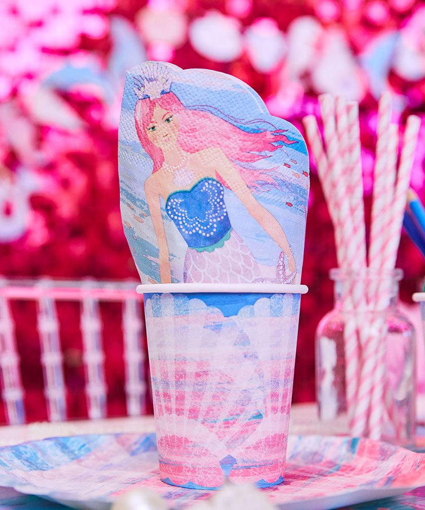 Party Pieces - Deniz Kızı 8li Parti Karton Bardakları-Dinossi