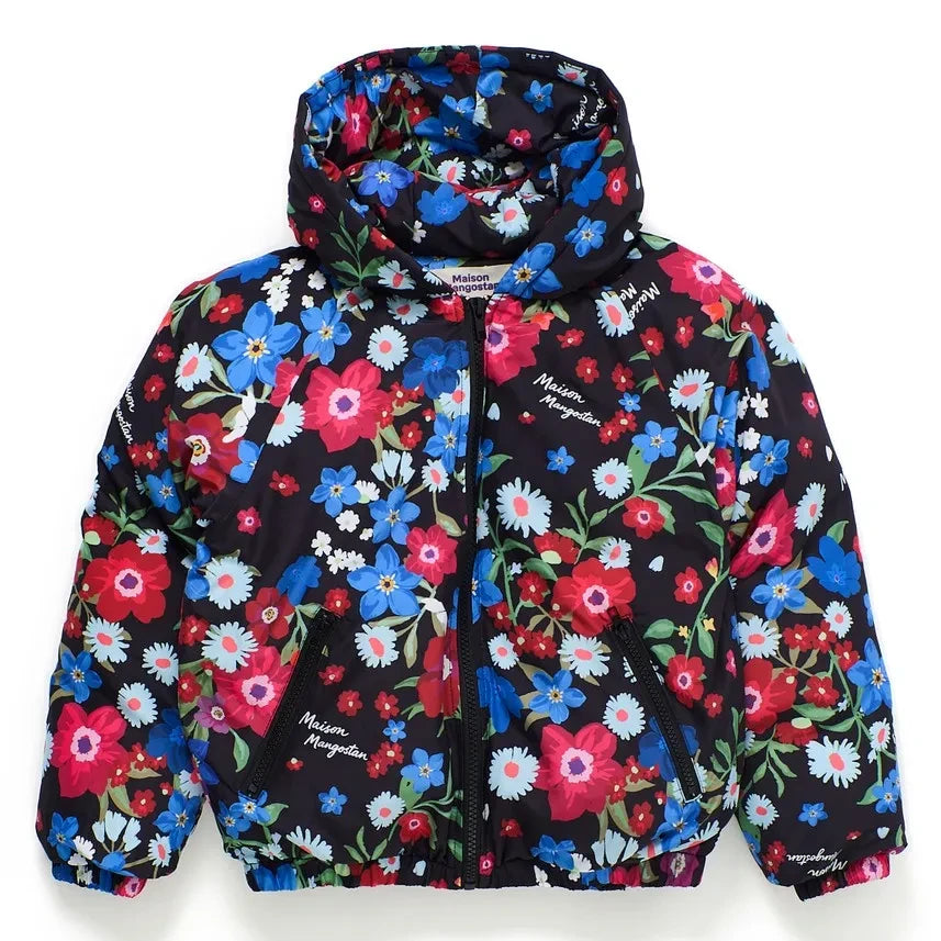 Maison Mangostan - Floral Printed Puffer Jacket | Black