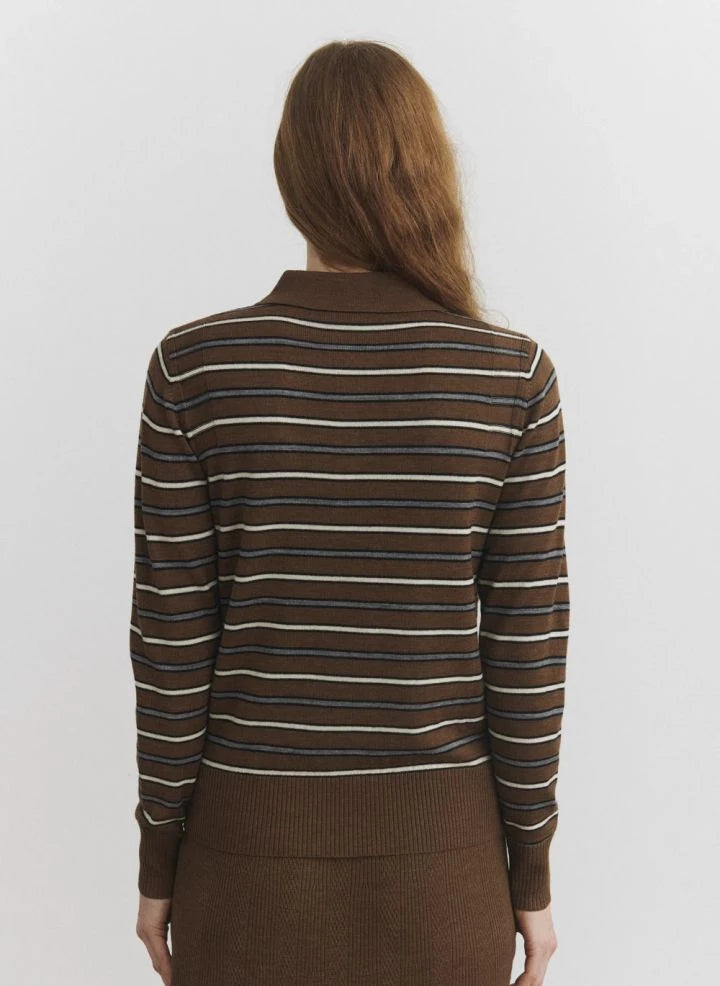 FUB - Long Sleeve Striped Polo T-Shirt
