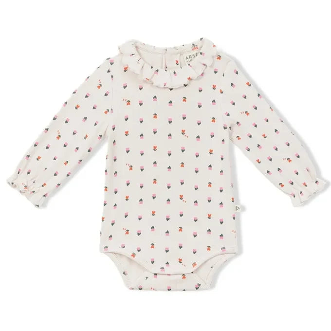 Arsène et Les Pipelettes - Organic Cotton Ribbed Floral Bodysuit | Pink
