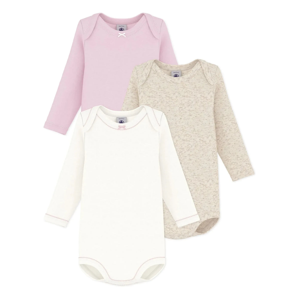 Petit Bateau - 3-Pack Plain Bodysuit Set Organic Cotton Buttons | Pink