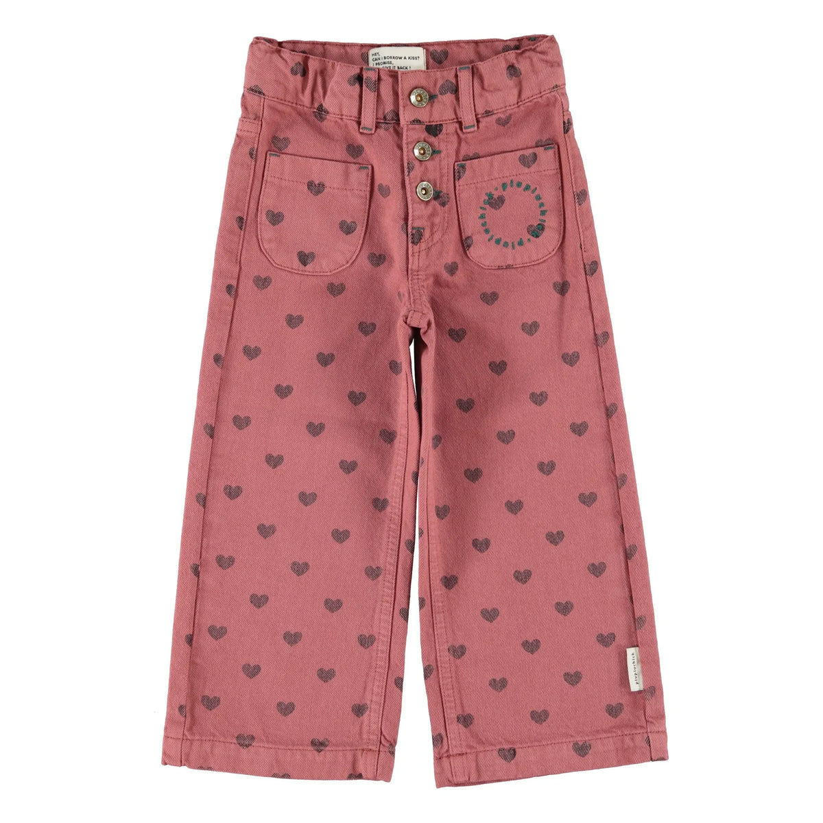 Piupiuchick - Organic Cotton Heart Print Flared Trousers | Pink