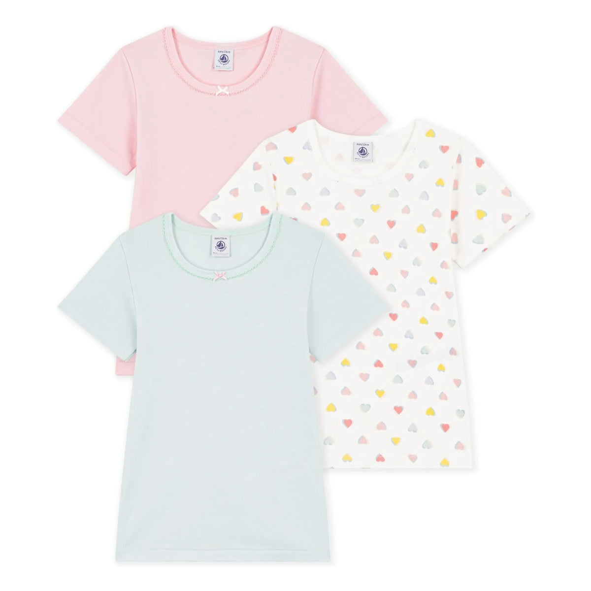 Petit Bateau - Set of 3 Organic Cotton Heart Printed T-Shirts | Pink