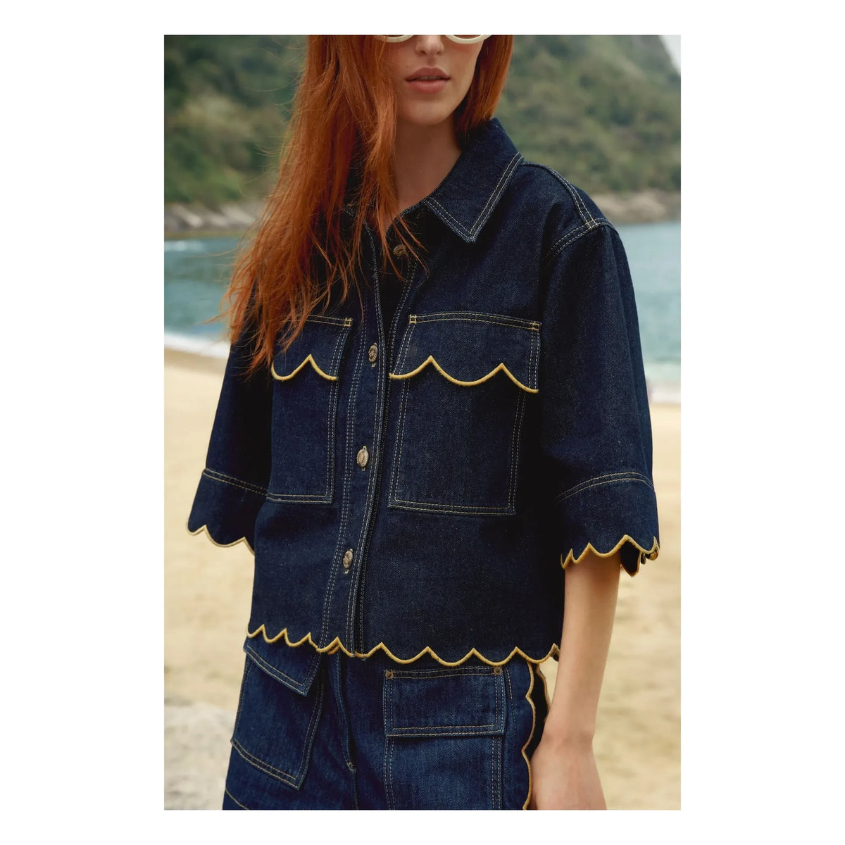 Farm Rio - Short Ruffled Shirt | Denim Brut