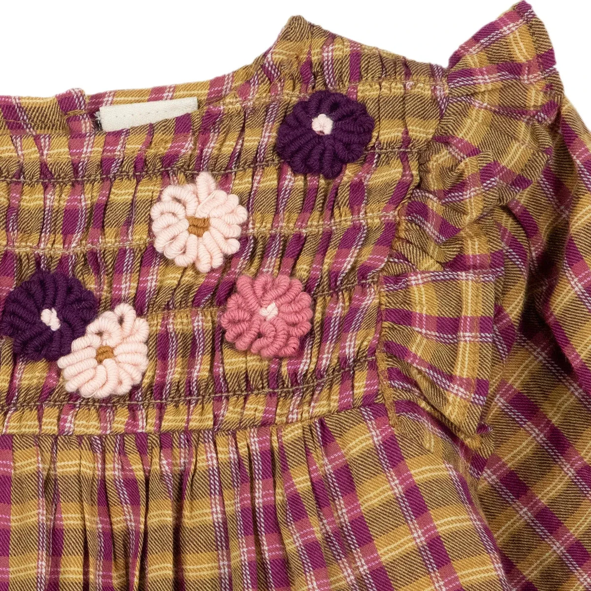 Bonton - Mirtle Carreaux Embroidered Dress | Mustard